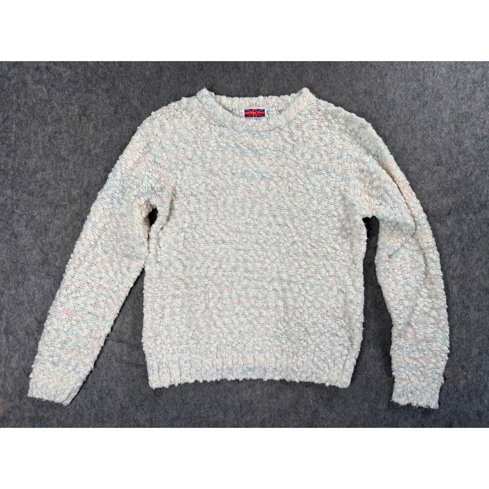 Cherry Stix Popcorn Sweater Womens L White Acrylic Knit Vintage 90s Y2K Pastel L